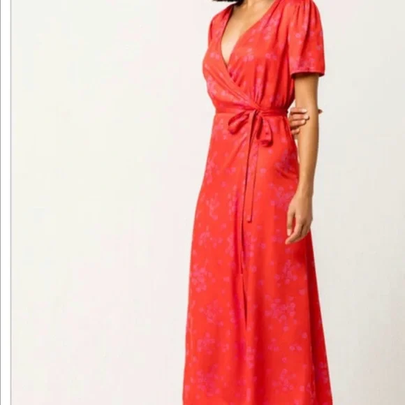 Billabong Floral Midi Wrap Dress Red Size Small - Picture 3 of 8